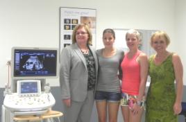 PhotoID:10519, Sonography peak body CEO Elaine Trevaskis (left) meets new students Marita Casella and Karen Kemp with CQUniversity's medical sonography senior lecturer Anita Bowman at Mackay Campus