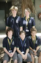 PhotoID:5305, Tannum Sands students (back) Adrian Jess, Jennifer Mercer, (front) Jacob Johnston, Mish Gostevsky and David Vaughan enjoyed their science experience in Rockhampton last week.