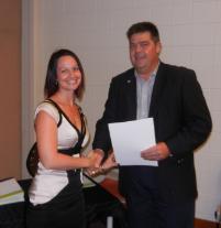 PhotoID:14593, Professor Pierre Viljoen congratulates BMA Community Scholarship recipient Samantha Farnes