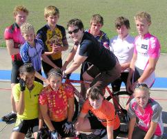 PhotoID:4953, Morwenna Kirwan (black shirt) with the talent-spotted cyclists: Left right top: Matt Ruckert, Greg Hindmarsh, Trent Huff, Mitch Stewart, Jackson Toole, Tim Hindmarsh; Left right bottom: Nance Pepper, Bec Stevenson, Sam McNevin, Taylah Jennings