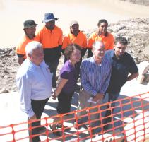 PhotoID:5802, CQU's Ben Kele with club president Michael Walker, State and Federal MPs and work skills participants