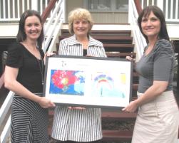 PhotoID:9696, CQUniversity's Outreach Coordinator Stacey Doyle and Student Support Centre Manager, Mary McLeod appreciated the artwork presented to the University by The Smith Family's Cevall Johnstone.