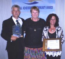 PhotoID:5053, CQU's Glenys Kirkwood (centre) congratulates Peter Brooks and Tina Janssen at the awards ceremony