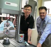 PhotoID:4635, PELM's Professor Richard Clegg and Instron Australia Service Manager, Jimmy Boo with the new ElectroPuls 3000