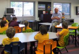 PhotoID:10891, CQUniversity's Professor Andy Bridges told a group of school children from Biggenden about his learning journey.