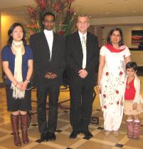 PhotoID:4734, Ken Bruce with award recipients (from left) Amanda, Susheel and Sushma, with daughter Mehndi