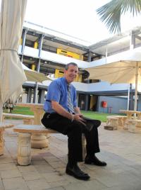 PhotoID:12363, Dave Cardnell relaxes in the Engineering precinct ahead of his retirement