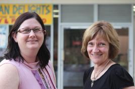 PhotoID:10194, Susan Collins and Barbara Lawrence enjoy one of the breakfasts