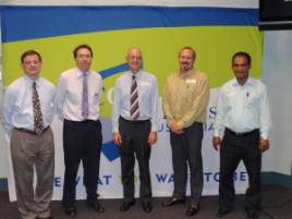 PhotoID:6470, Peter Mogg, General Manager Capricornia Credit Union Ltd, Darren Smith, Kennas Tax & Business Advisors Rockhampton, Professor Terry Boyd CQUniverity, Ian Clarkson, Taylor Byrne Valuers, Dr Delwar Akbar, Centre for Environmental Management, CQUniversity