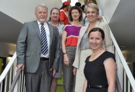 PhotoID:13408, L-R Professor Pegg, Maree Geraghty, Chief Executive, Central Queensland Hospital and Health Service, MP Kirsten Livermore, Minister Plibersek and Clinic Manager Jude Wills