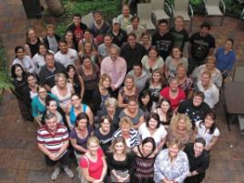 PhotoID:9697, The Graduate Diploma in Learning and Teaching students at their final residential school in Rockhampton. Head of Program Rickie Fisher is pictured in the middle of the group.