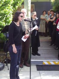 PhotoID:6017, CQUniversity lecturer Lynda Hawryluk addresses the exhibition audience