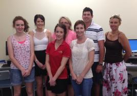 PhotoID:14113, Pictured on Orientation Day at Emerald are :(front row) Briony Dwyer and Tracy Preston  and (back row) Sharni Orr, Kate Richardson, Rachele Malone, John Herman and Kathleen Murray 