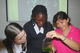 PhotoID:10625, L-R are Mairin Monteath and Victory Egwurub (both of Heights College) and Olivia Daniels (PHD student, CQUniversity)