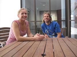 PhotoID:13478, Prof Greet Cardon chats with Dr Corneel Vandelanotte who helped to host her visit to CQUni