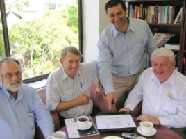 PhotoID:4655, Discussing the shiftwork conference are (from left) Professor Gus Guersen, Jim Pearce, Dr Lee Di Milia and Paul Hoolihan