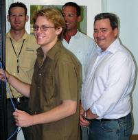 PhotoID:8023, Student Nick Fruk with R-L CQUniversity's Richard Ward, teacher Steve Moulds and McCosker's Troy Elliott