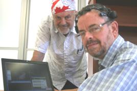 PhotoID:11236, CQUniversity Associate Professor Mike Horsley trials the brain tracker on CQUniversity Special Project Officer Matt Eliot