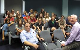 PhotoID:10076, Dr John Fitzsimmons and Wayne Jones help host the visitors at CQUniversity Rockhampton Campus