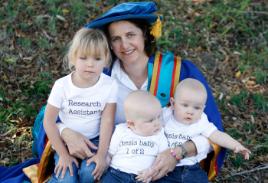 PhotoID:11387, PhD graduate Danya Hodgetts with research assistant Layne and thesis babies Jake and Jordan. Photo by Chris Ison