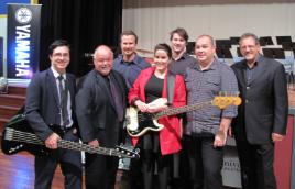 PhotoID:12790, Pictured at the Schools Jazz Festival are L-R Tiernan Beattie (Emmaus College); John Morrison (visiting pro), Dr Derrin Kerr (CQUni staff), Stephanie Quinlan  (CQUni student), Peter McKenzie (CQUni staff), Jason Smyth-Tomkins (CQUni staff), and Jeff Jarvis (visiting pro)